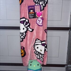 Hello Kitty Plush Pink Halloween theme Blanket with Frankenstein Plush